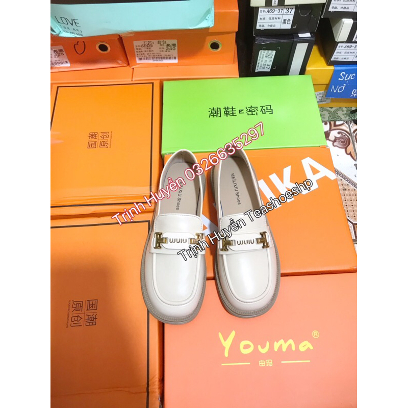 Giày đốc đế cao 3cm da lì mềm,giày lười học sinh,giày lolita cao gót 3p