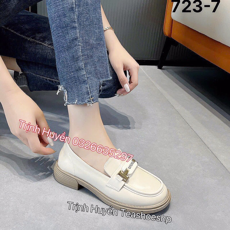 Giày đốc đế cao 3cm da lì mềm,giày lười học sinh,giày lolita cao gót 3p