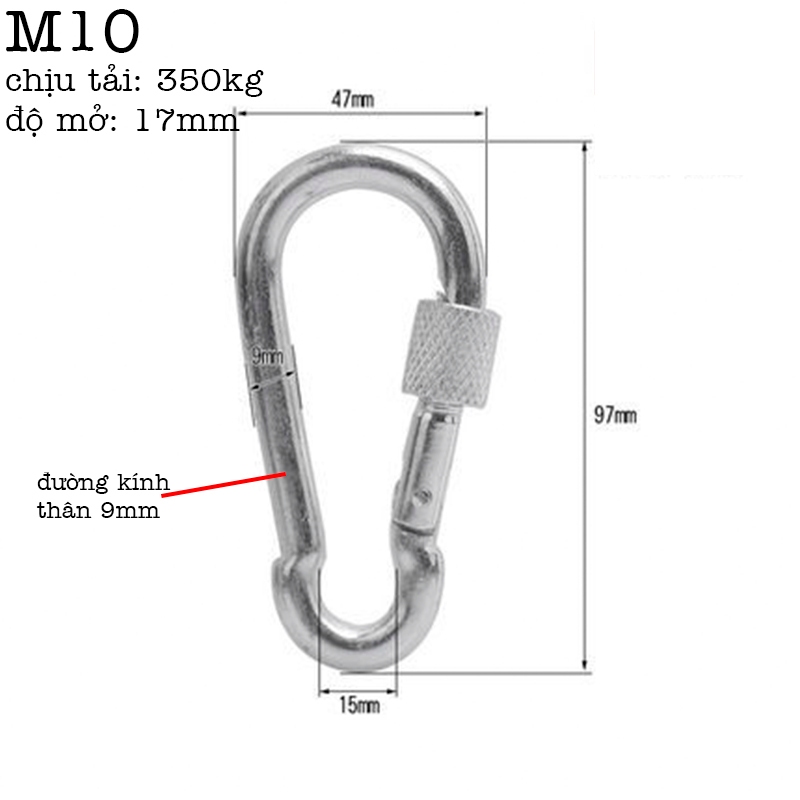 Móc khoá an toàn thép chốt ren M5 M6 M8 M10 M12 60kg-550kg