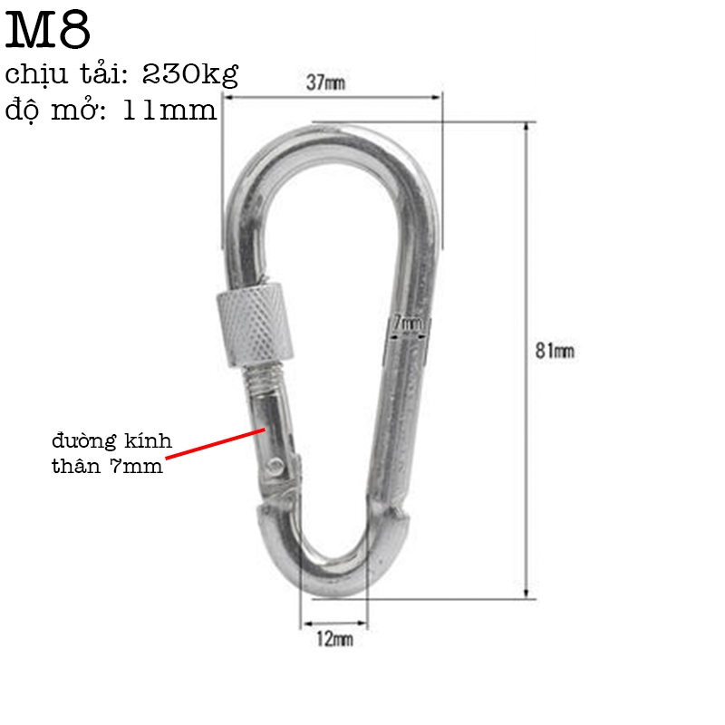 Móc khoá an toàn thép chốt ren M5 M6 M8 M10 M12 60kg-550kg