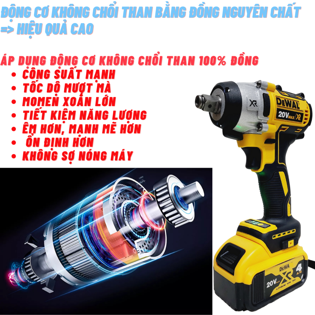 Máy Siết Bulong Dewat 20V DCF-887, Máy bắn bulong Động Cơ Không ChổI Than