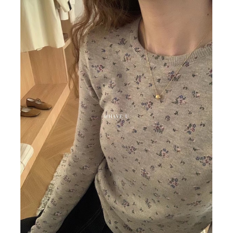 Set áo len xám+yếm đan len