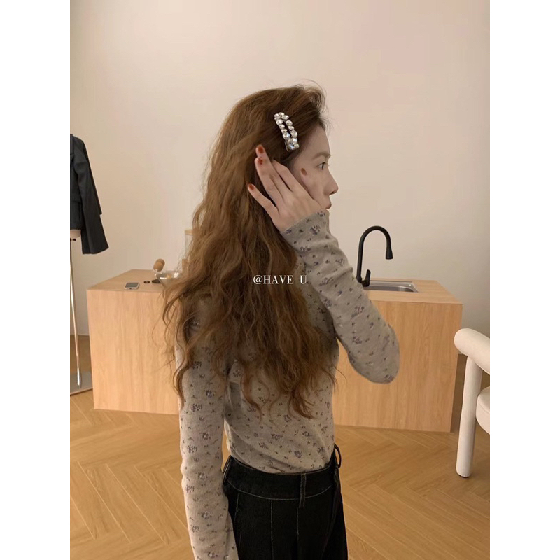 Set áo len xám+yếm đan len