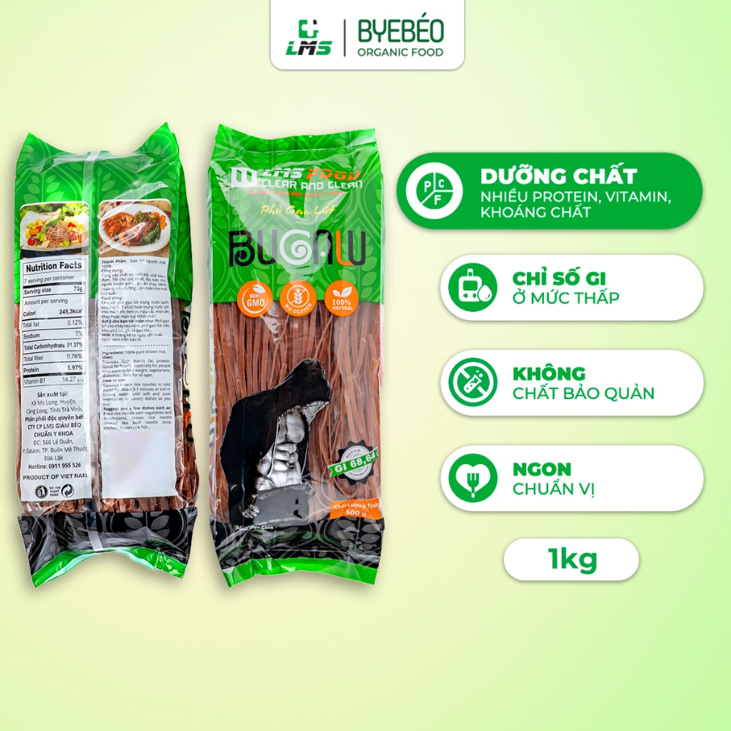 Sách BYE BÉO Combo 1&2 và Bún/Phở Gạo Lứt Bugalu Bổ Sung Chất Xơ, Vitamin và Khoáng Chất  - LMS FOOD