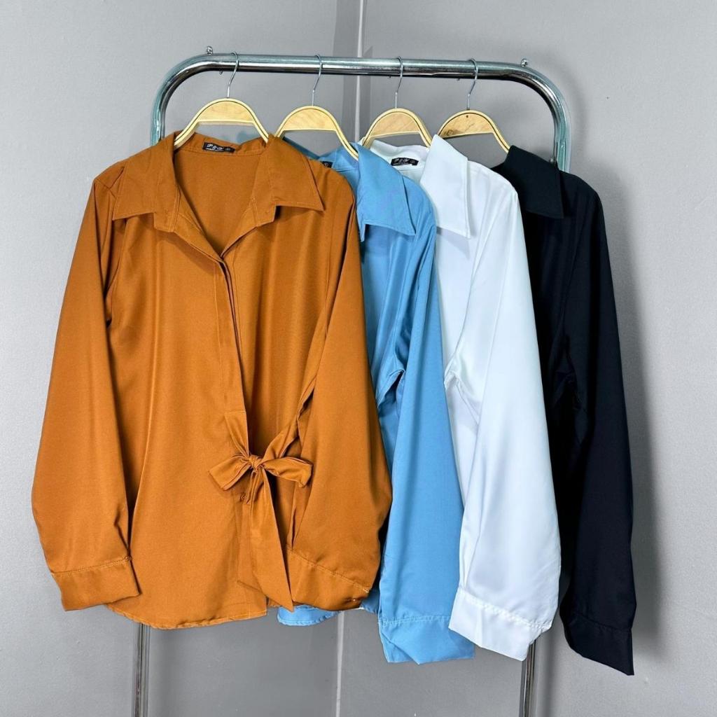 Áo Sơ Mi Tay Dài Phom Rộng Bigsize Nữ Có Dây Thắt Eo Chất Vải Lụa Mặc Mát SM39