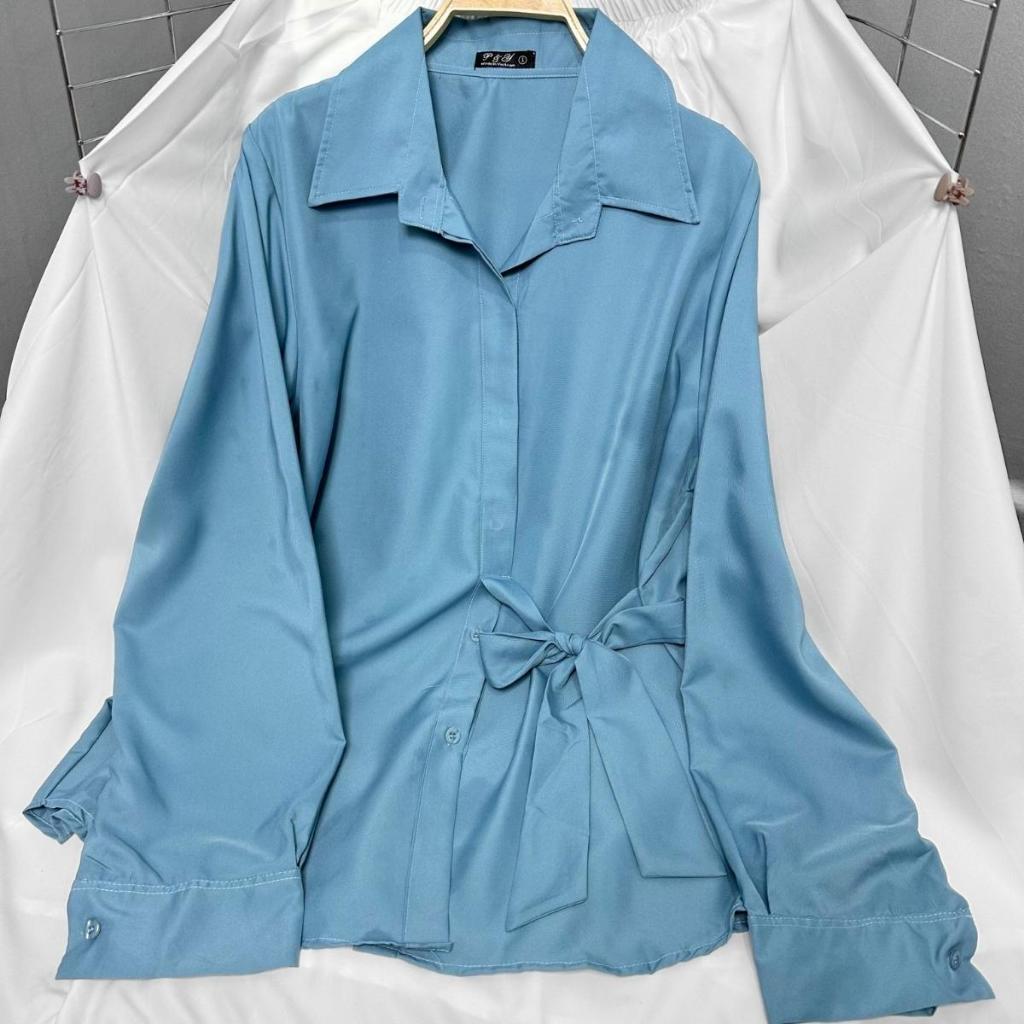 Áo Sơ Mi Tay Dài Phom Rộng Bigsize Nữ Có Dây Thắt Eo Chất Vải Lụa Mặc Mát SM39