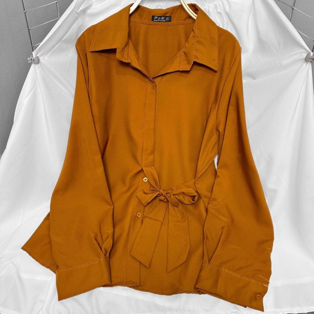 Áo Sơ Mi Tay Dài Phom Rộng Bigsize Nữ Có Dây Thắt Eo Chất Vải Lụa Mặc Mát SM39