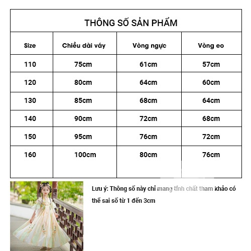 Hán phục màu vàng xanh thêu hoa cho bé gái