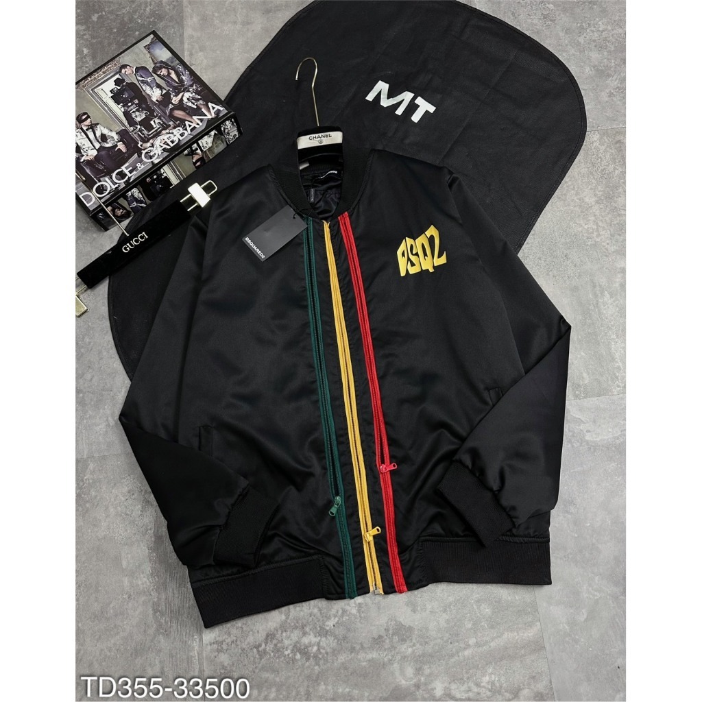 Áo khoác bomber nam DSQ chữ thêu mix khóa cao cấp - Áo khoác nam DSQ 2 lớp cao cấp