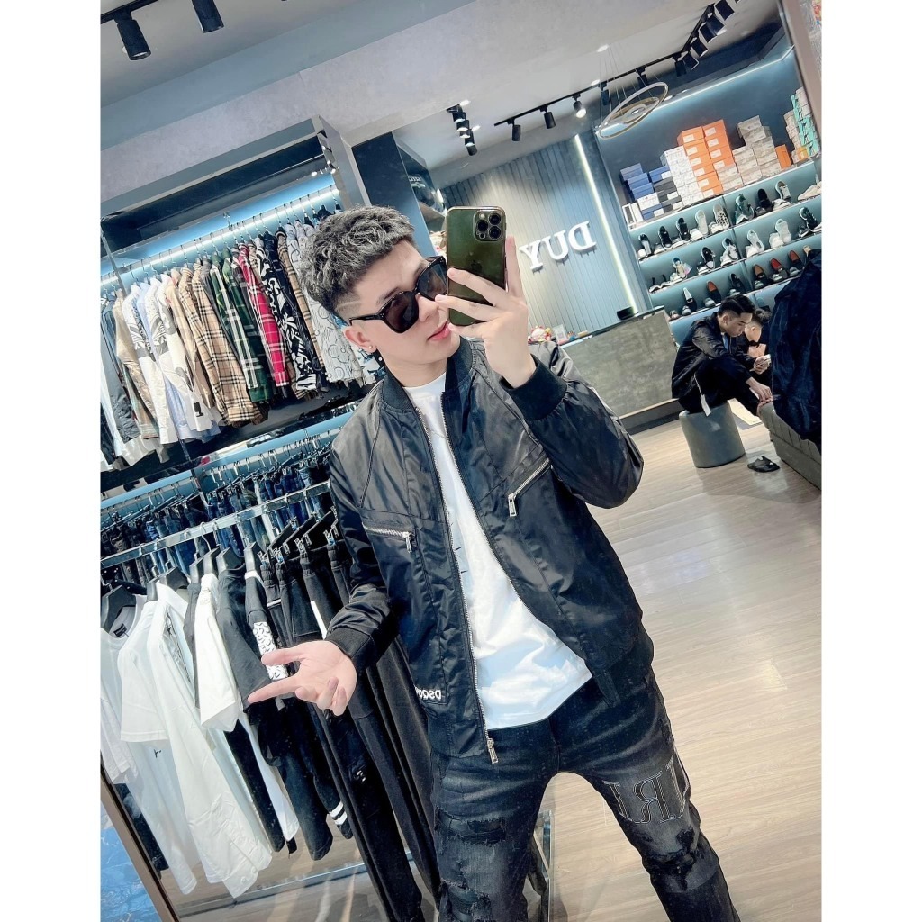 Áo khoác bomber nam DSQ chữ thêu mix khóa cao cấp - Áo khoác nam DSQ 2 lớp cao cấp