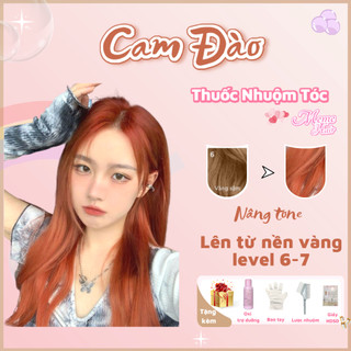 Thuốc nhuộm tóc màu cam đào, tặng kèm oxy trợ dưỡng và bao tay