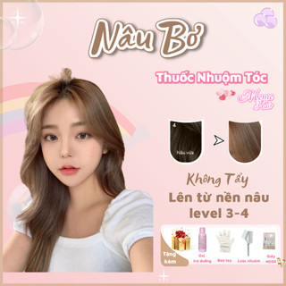 Thuốc nhuộm tóc màu nâu bơ không tẩy , tặng kèm oxy trợ dưỡng và bao tay
