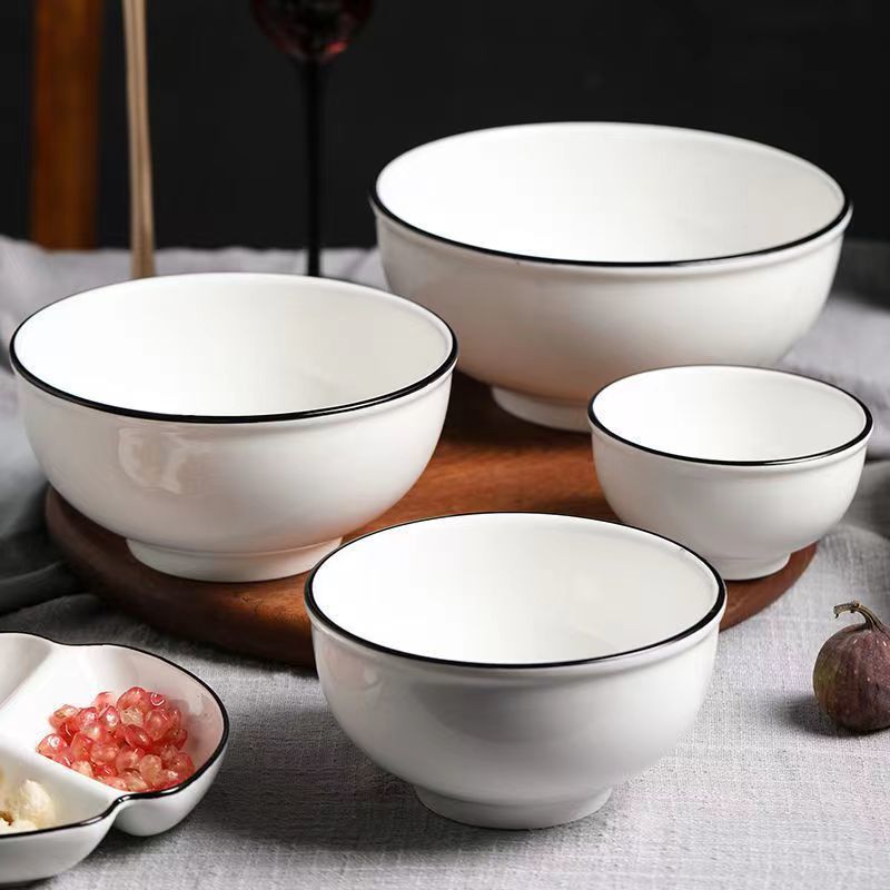 Bát sứ ăn cơm gia đình trắng viền đen sang trọng GRADO B01