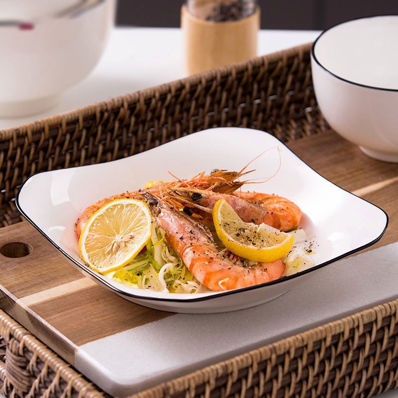 Đĩa sứ ăn cơm gia đình trắng viền đen sang trọng GRADO B01