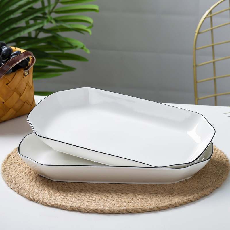 Đĩa sứ ăn cơm gia đình trắng viền đen sang trọng GRADO B01