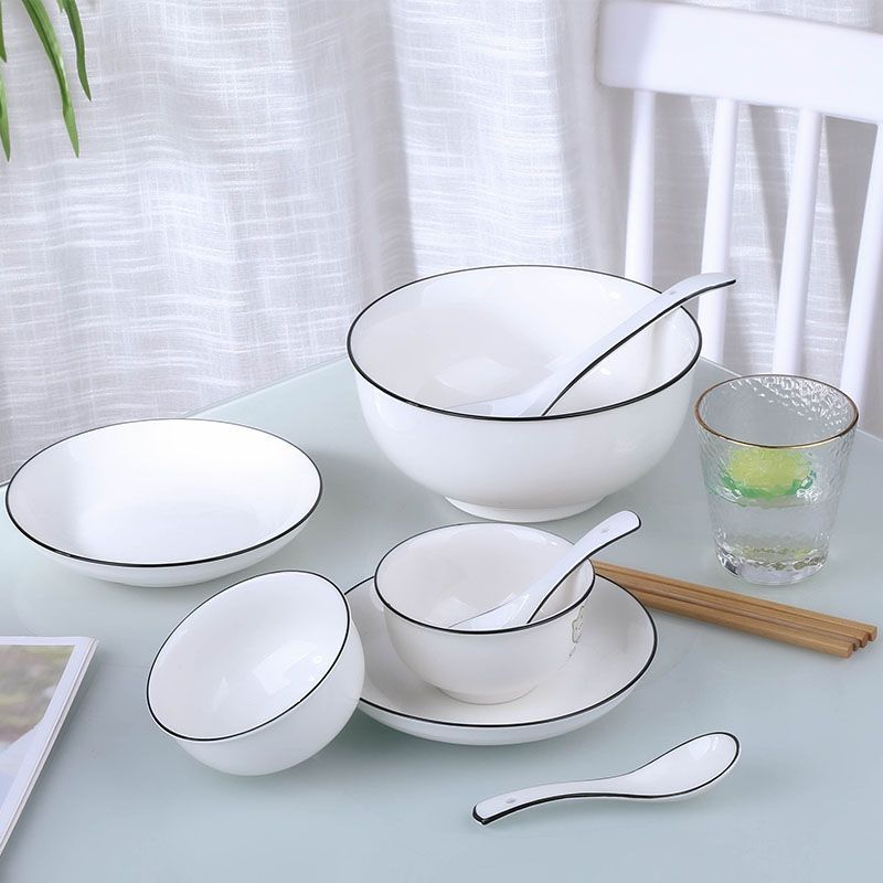 Bát sứ ăn cơm gia đình trắng viền đen sang trọng GRADO B01