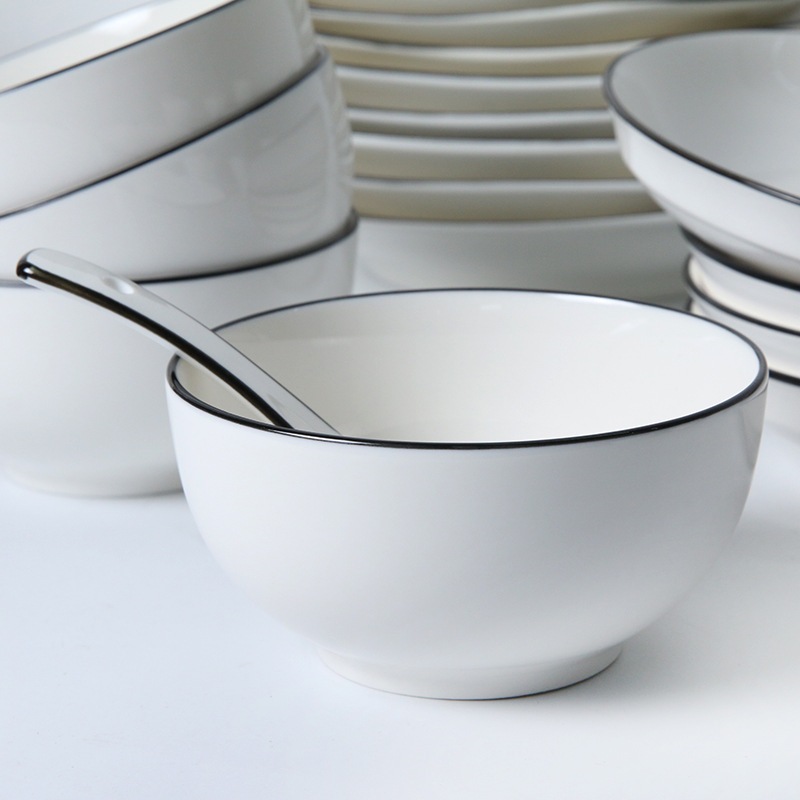Bát sứ ăn cơm gia đình trắng viền đen sang trọng GRADO B01