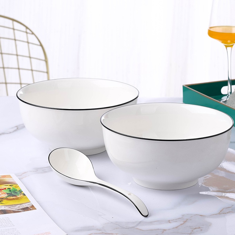 Bát sứ ăn cơm gia đình trắng viền đen sang trọng GRADO B01