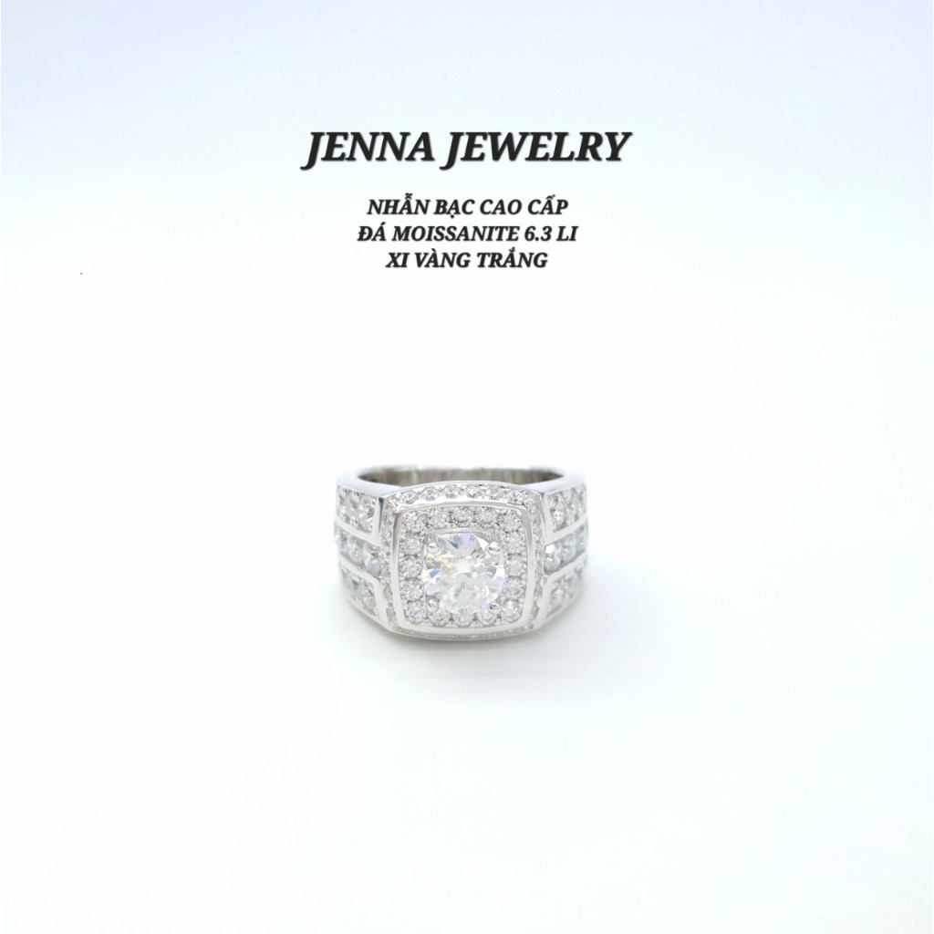 Nhẫn bạc nam xi bạch kim đá moissanite 6.3 li