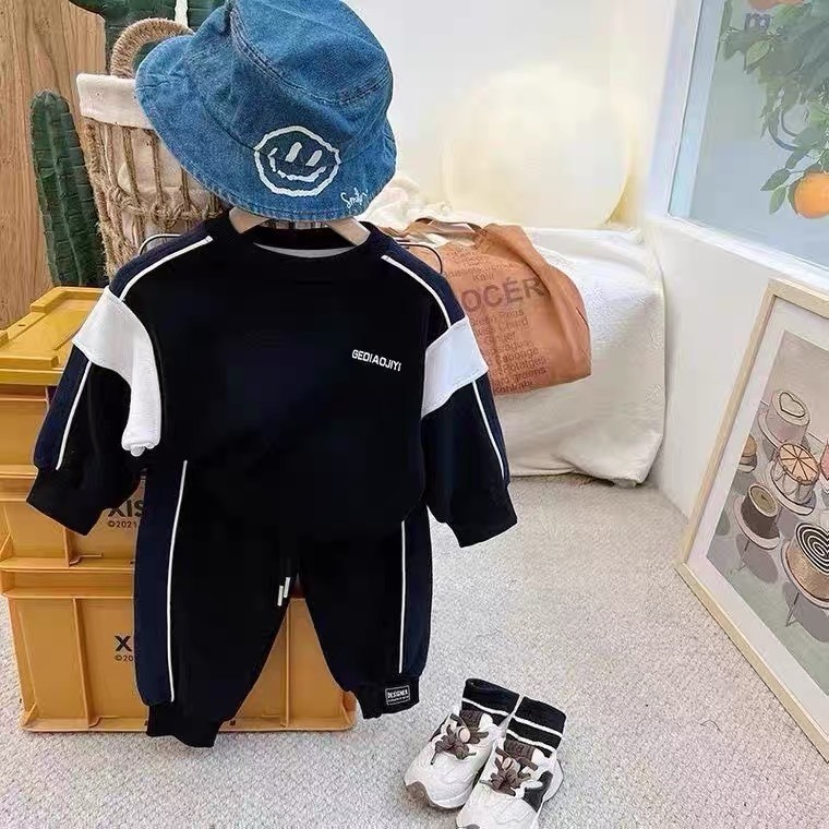 Bộ thu đông bé trai , bộ quần áo dài tay nỉ da cá chéo chạy lé tỉ mỉ cho bé trai