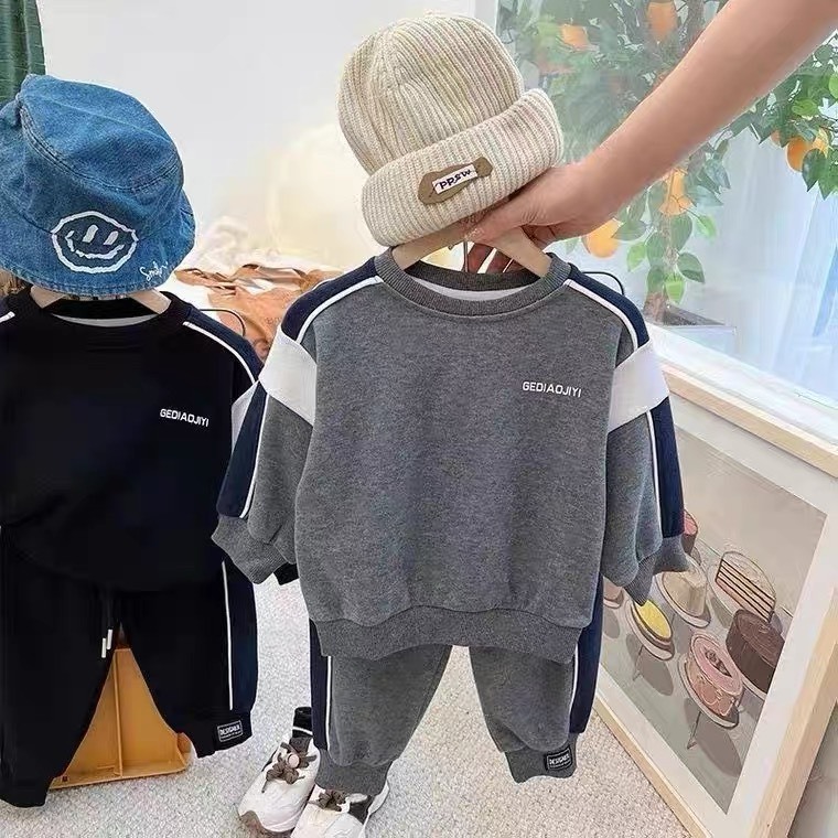 Bộ thu đông bé trai , bộ quần áo dài tay nỉ da cá chéo chạy lé tỉ mỉ cho bé trai