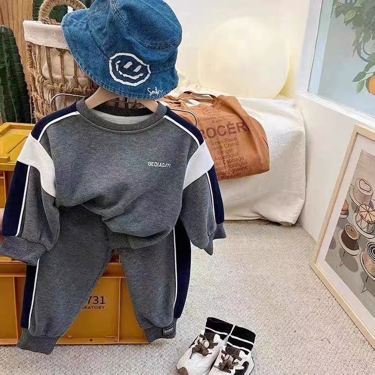 Bộ thu đông bé trai , bộ quần áo dài tay nỉ da cá chéo chạy lé tỉ mỉ cho bé trai