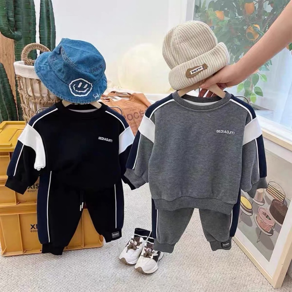 Bộ thu đông bé trai , bộ quần áo dài tay nỉ da cá chéo chạy lé tỉ mỉ cho bé trai