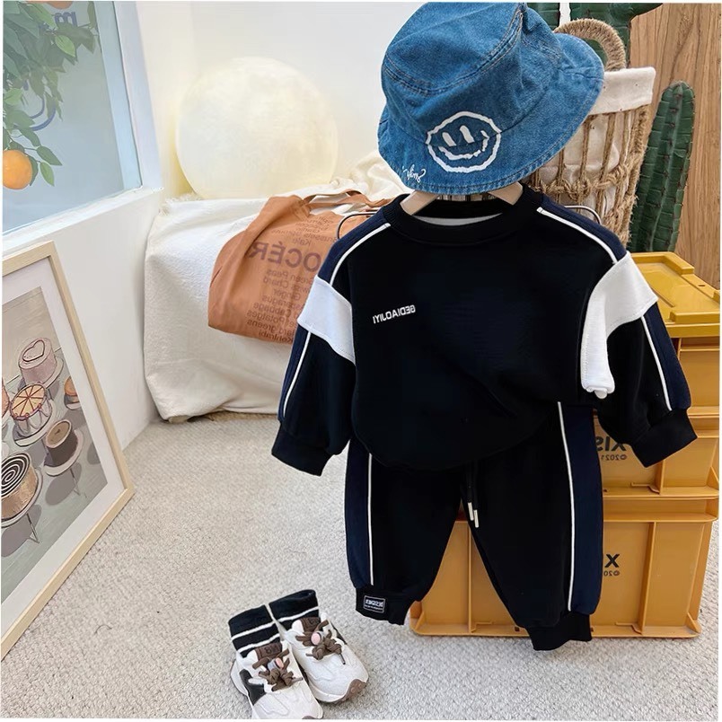 Bộ thu đông bé trai , bộ quần áo dài tay nỉ da cá chéo chạy lé tỉ mỉ cho bé trai