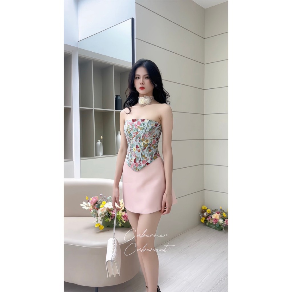 S034 - Set Flower Garden gồm áo corset và chân váy dáng ngắn không gồm phụ kiện