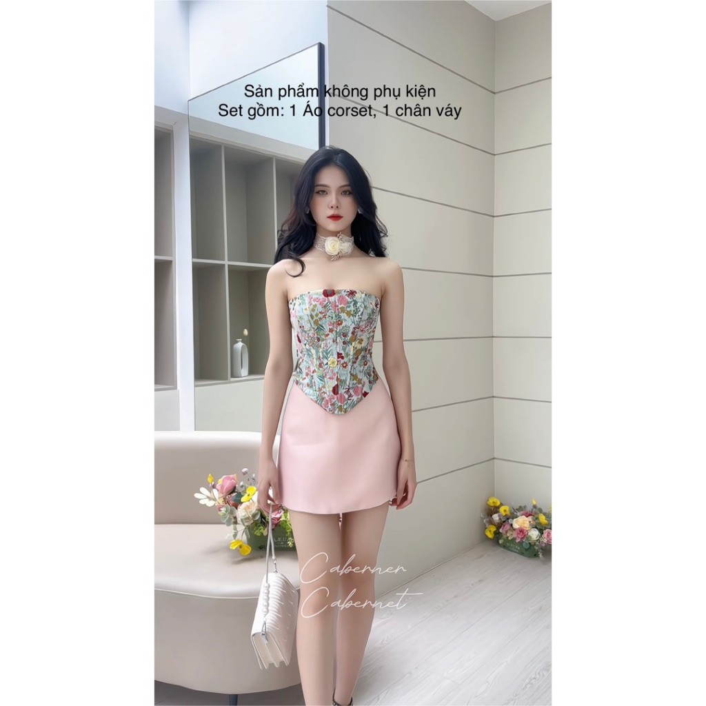 S034 - Set Flower Garden gồm áo corset và chân váy dáng ngắn không gồm phụ kiện