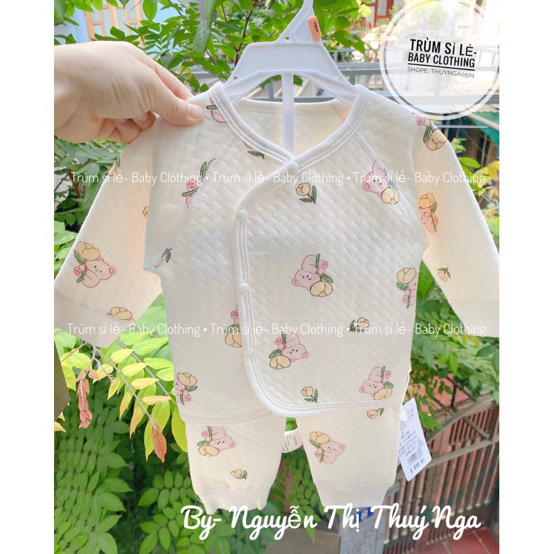 Bộ quần áo sơ sinh trần bông dày ấm phong cách Hàn cho bé sơ sinh