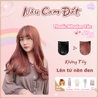 Thuốc nhuộm tóc màu nâu cam đất , tặng kèm oxy trợ dưỡng và bao tay