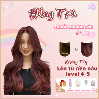 Thuốc nhuộm tóc màu nâu hồng trà , tặng kèm oxy trợ dưỡng và bao tay