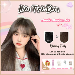 Thuốc nhuộm tóc màu nâu trà đen , tặng kèm oxy trợ dưỡng và bao tay