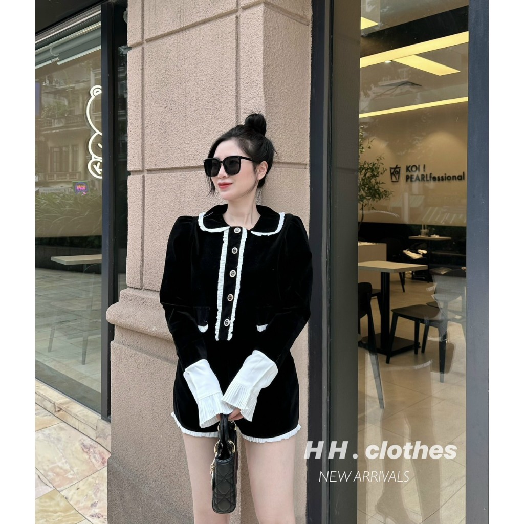 SET BỘ NHUNG PHỐI BÈO ĐÍNH KHUY NẤM MIX QUẦN SOOC SIÊU XINH - SET BỘ NỮ NHUNG TIỂU THU ÁO DÀI TAY KÈM QUẦN SHORT