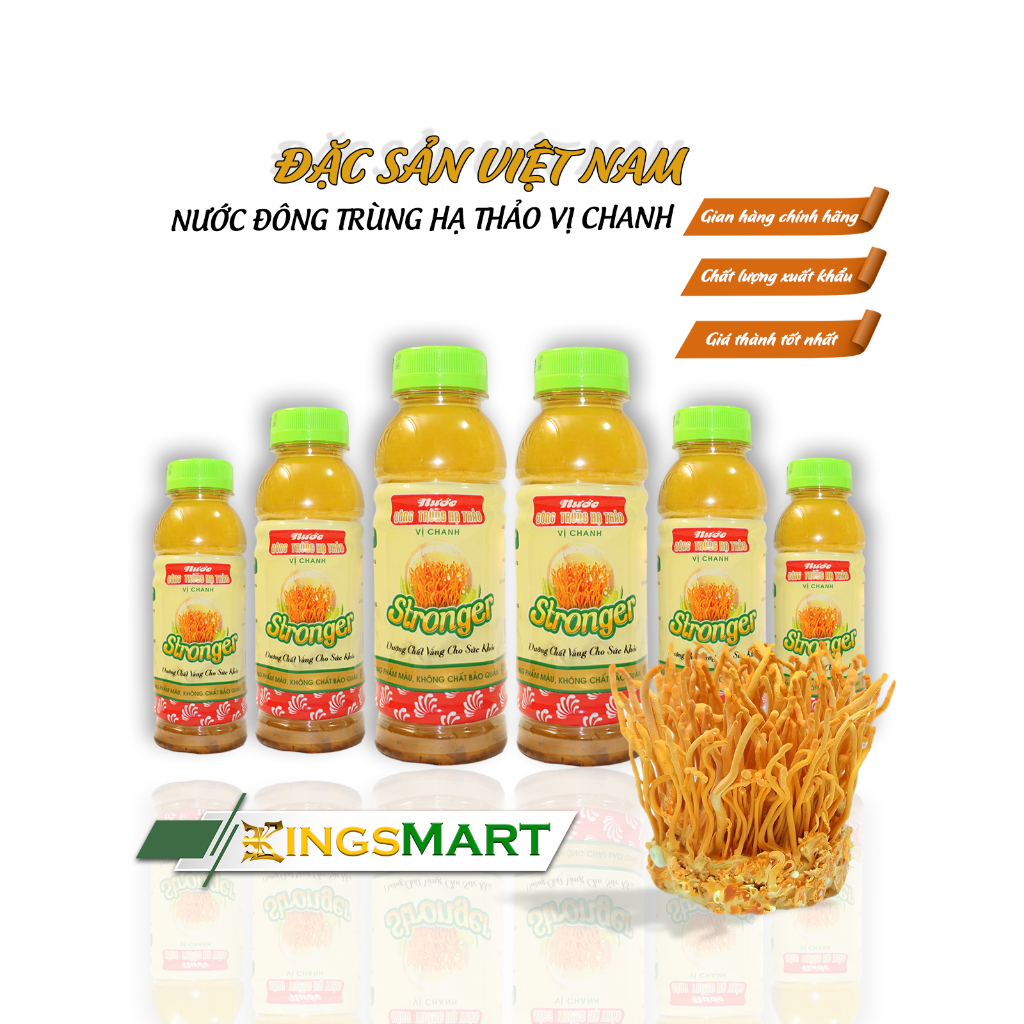 Lốc 6 Chai Nước Đông Trùng Hạ Thảo Vị Chanh Stronger -Thương hiệu Thiên Ân - Đặc sản Tiền Giang -330ml/chai - Kingsmart