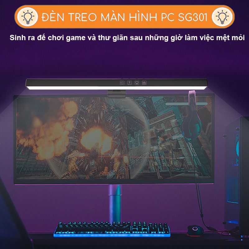 Đèn màn hình máy tính Sidohome SG301 có 3 chế độ sáng LED rgb nhiều màu kẹp màn hình máy tính laptop
