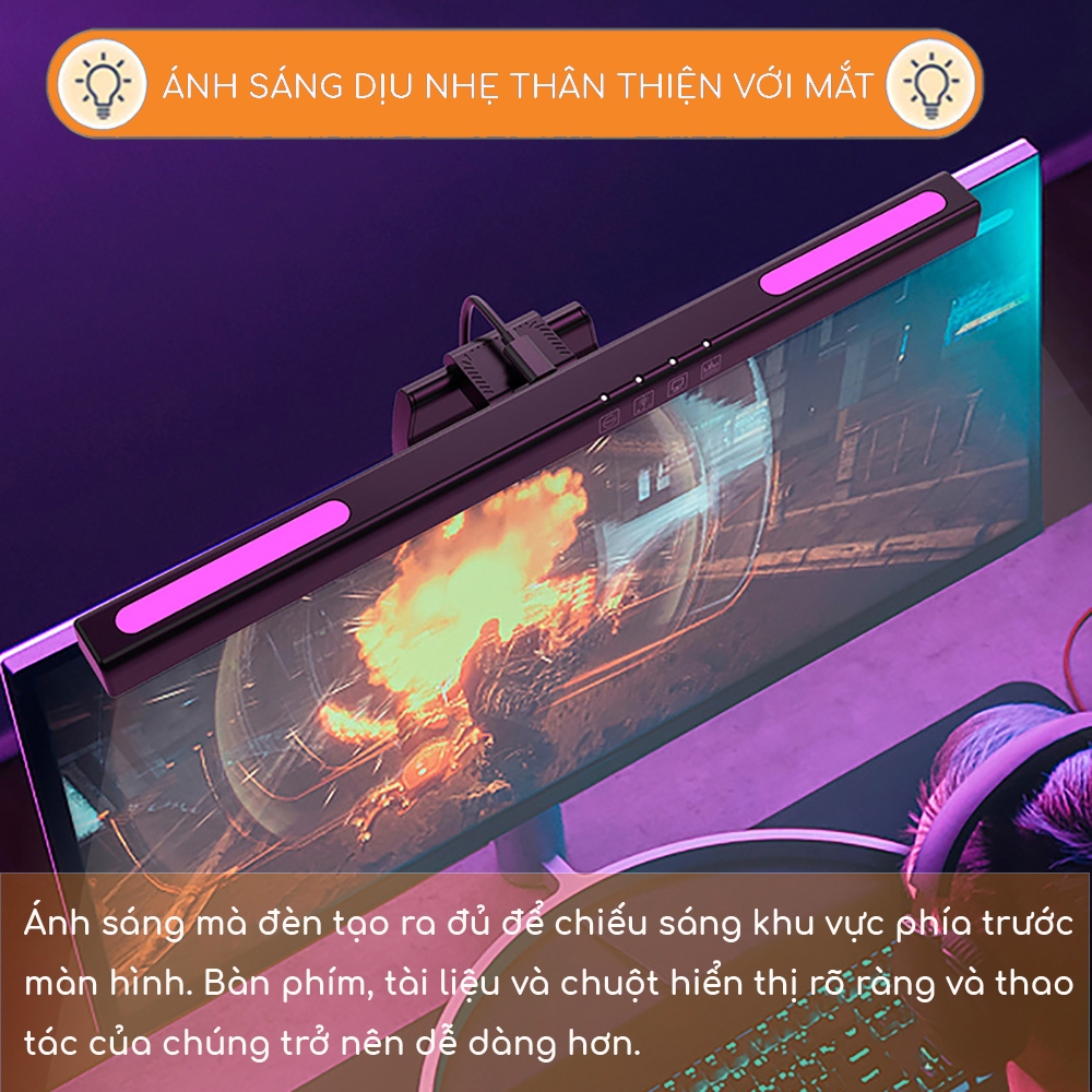 Đèn màn hình máy tính Sidohome SG301 có 3 chế độ sáng LED rgb nhiều màu kẹp màn hình máy tính laptop