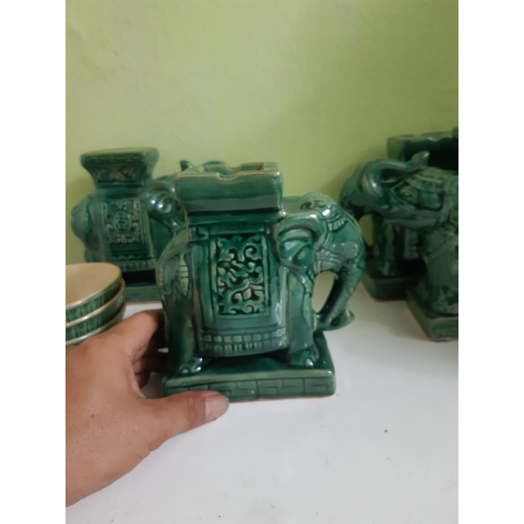 Đôn voi men xanh nhỏ C16D12 cm