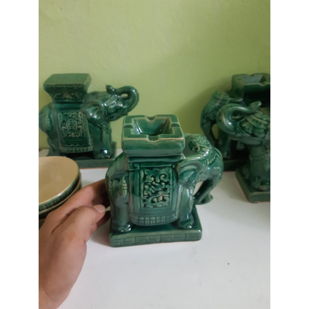 Đôn voi men xanh nhỏ C16D12 cm