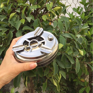 Gạt tàn thuốc nút bấm inox loại lớn cao cấp tiện dụng