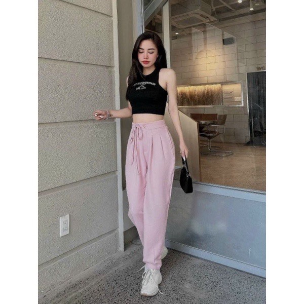 Quần tây baggy nữ lưng thun sau có dây thắt eo co giãn thoải mái