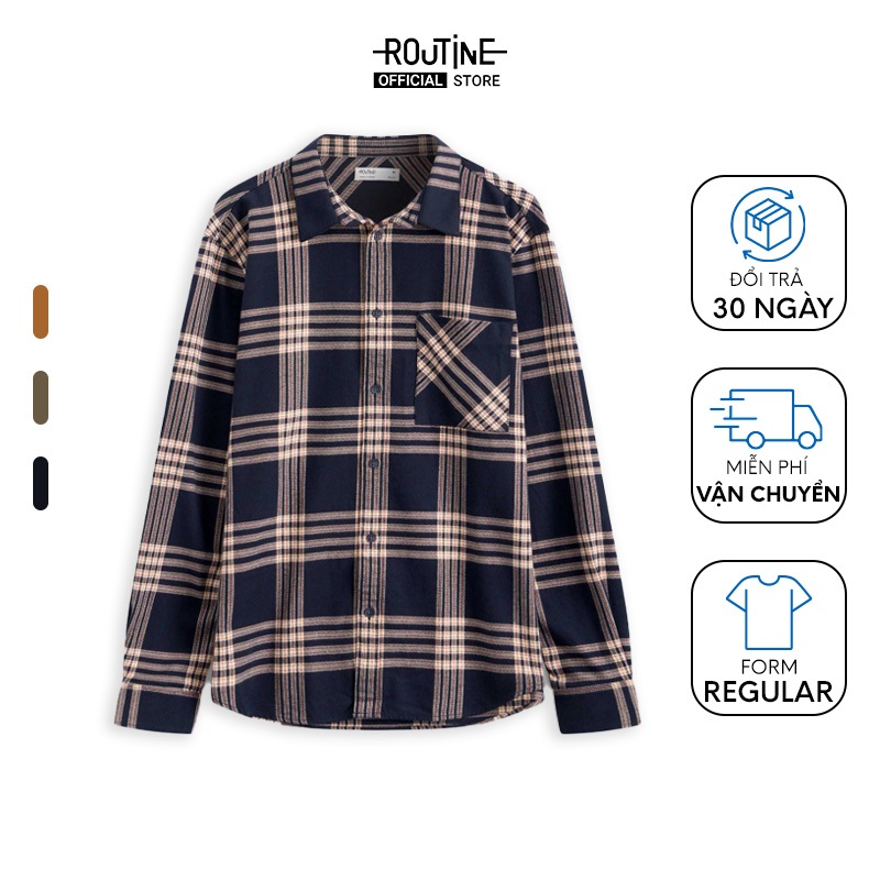 Áo Sơ Mi Nam Tay Dài Flannel Túi Đắp Kẻ Caro Form Regular - Routine 10F23SHL029