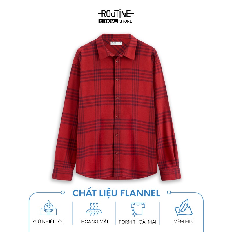 Áo Sơ Mi Nam Tay Dài Flannel Kẻ Caro Nhãn Trang Trí Form Loose - Routine 10F23SHL028