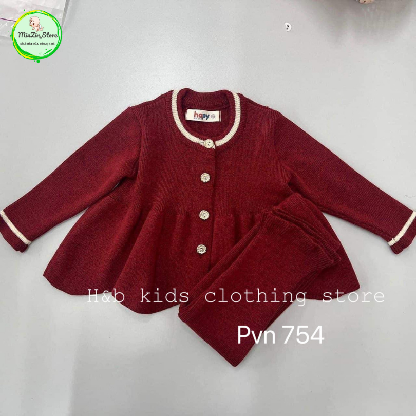 Set quần áo dài chất nhung tăm dáng Baby Doll cho bé gái từ 9-23kg có màu hồng và đỏ đô