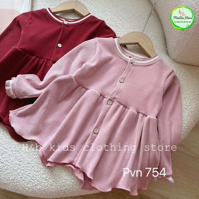 Set quần áo dài chất nhung tăm dáng Baby Doll cho bé gái từ 9-23kg có màu hồng và đỏ đô