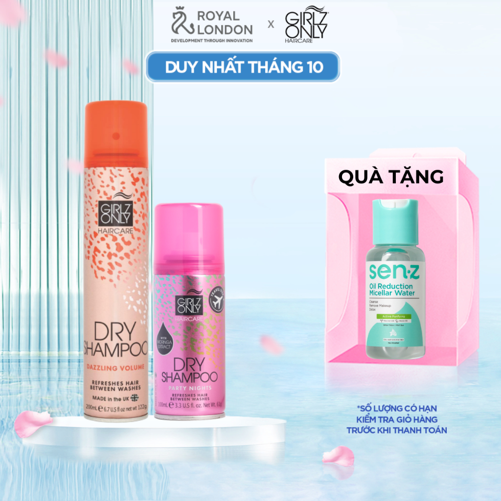 Combo Dầu gội khô dry Shampoo Girlz Only Size Lớn 200ml + Travel Size 100ml