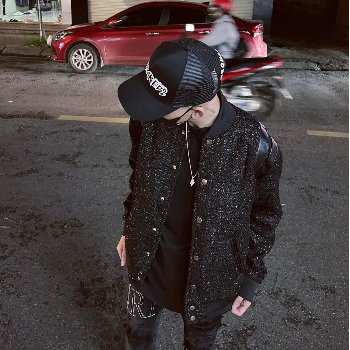 Áo Khoác Teddy Dạ Kim Tuyến Đen Phối Da Đen Áo Bomber Teddy Son Tung Hàng Mùa Đông Viền Vai Da