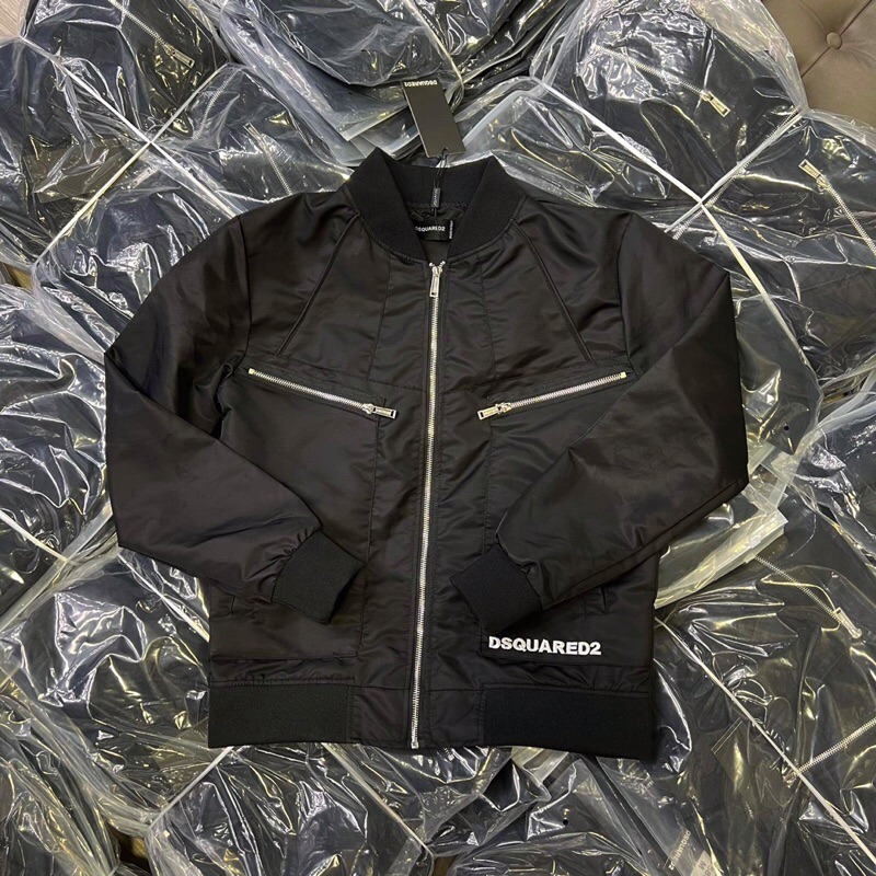 Áo Khoác Gió DSQ Họa Tiết Khóa Zip Thêu Đơn Giản Chất Liệu Gió Thời Trang Nam Cao Cấp Phù Hợp Cho Nam Có Mầu Đen
