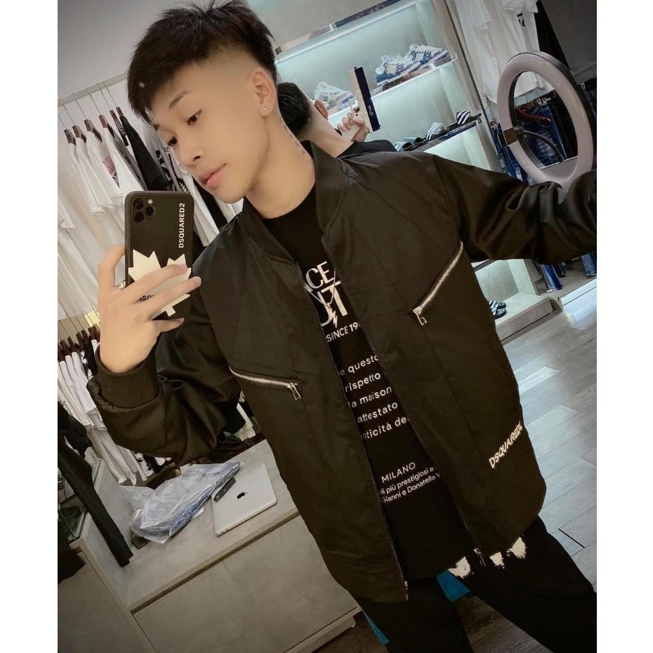 Áo Khoác Gió DSQ Họa Tiết Khóa Zip Thêu Đơn Giản Chất Liệu Gió Thời Trang Nam Cao Cấp Phù Hợp Cho Nam Có Mầu Đen